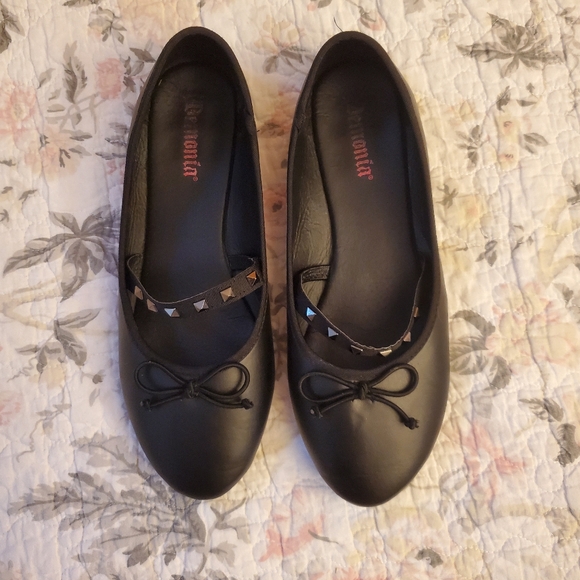 Black Ballet Flats with Studded Strap - Picture 2 of 7